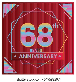 68 years anniversary logo celebration with ring and ribbon. Greeting card and cover template.