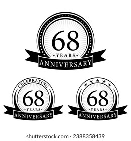 68 years anniversary logo collections. Set of 68th Anniversary logotype template. Vector and illustration.