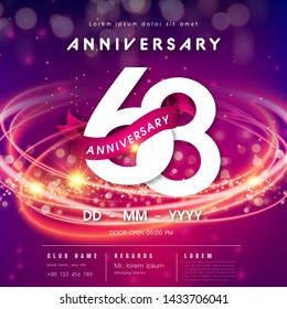 68 years anniversary logo template on purple Abstract futuristic space background. 68th modern technology design celebrating numbers with Hi-tech network digital technology concept design elements.