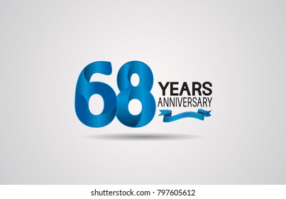 68 years anniversary logotype design with blue color and ribbon isolated on white background for celebration event