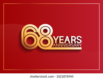 68 years anniversary logotype with golden multiple line style on red background for celebration