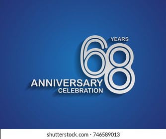 68 years anniversary logotype linked line number with silver color for celebration event isolated on blue background