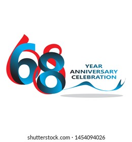 68 Years anniversary logotype with red colored font numbers made of one connected line, isolated on white background for company celebration event, birthday