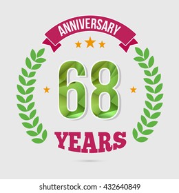 68 Years Anniversary with Low Poly Design and Laurel Ornaments