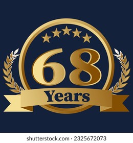 68 Years Anniversary on gold with stars and laurels