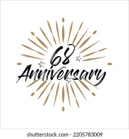 68 years anniversary retro vector emblem isolated template. Vintage logo 68th years with ribbon and fireworks on white background
