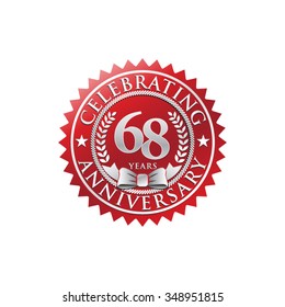 68 years anniversary silver red badge logo