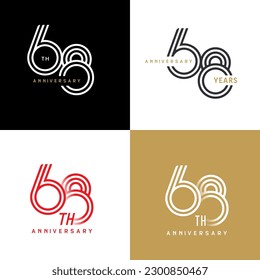 Icono de número de vector de 68 años, etiqueta de logotipo de cumpleaños, negro, blanco y colores con número de banda