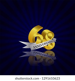 68 years anniversary Vector Template Design with golden color and silver ribbon isolated on blue sunburst background illustration for celebration event - Vector