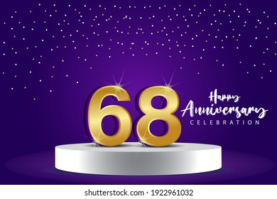 68 Years Anniversary Vector Template Design Illustration. Blue 3d Numbers with podium stage for celebration