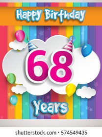 68 Years Birthday Celebration, with balloons and clouds, Colorful Vector design for invitation card and birthday party.