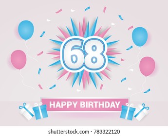 68 Years Colorful Happy Birthday Card Logotype using Paper Cut Style.