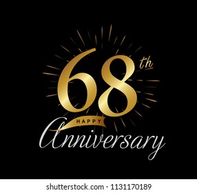 68 years gold anniversary celebration simple logo, isolated on dark background