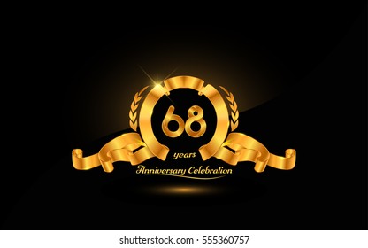 68 years golden anniversary logo celebration with ribbon and laurel.