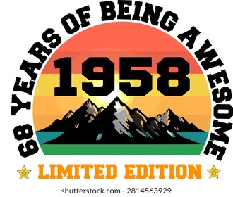 68 Years Old of being awesome in 1958 Retro Vintage Birthday Ideas for Men Women, Design on shirt, mug, tumbler