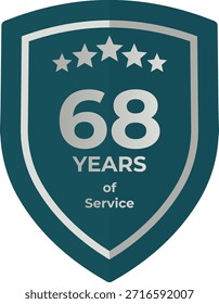 68 años de servicio Placa de escudo verde azulado con cinco estrellas