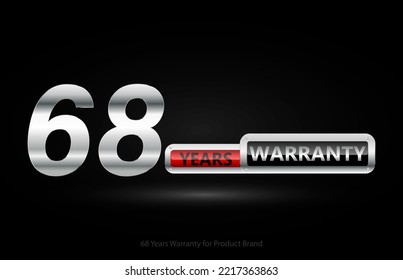 68 years warranty silver logo isolated on black background, vector design for product warranty, guarantee, service, corporate, and your business.