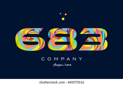 683 number digit numeral logo colored colorful rainbow acrylic modern creative vector icon design template