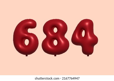 684 3d number balloon made of realistic metallic air balloon 3d rendering. 3D Red helium balloons for sale decoration Party Birthday, Celebrate anniversary, Wedding Holiday. Vector illustration