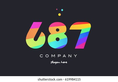 687 creative color green orange blue magenta pink number digit company logo vector icon spectrum