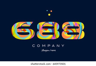 688 number digit numeral logo colored colorful rainbow acrylic modern creative vector icon design template