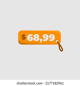 Icono de etiqueta de precio de $68.99 con vectorización naranja