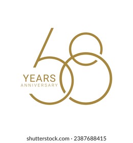 68th, 68 Years Anniversary Logo, Golden Color, Vector Template Design element for birthday, invitation, wedding, jubilee and greeting card illustration.