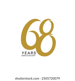 68th, 68 Years Anniversary Logo, Golden Color, Vector Template Design element for birthday, invitation, wedding, jubilee and greeting card illustration.