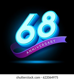 68th Anniversary 3D text with glow effect .celebration vector template design