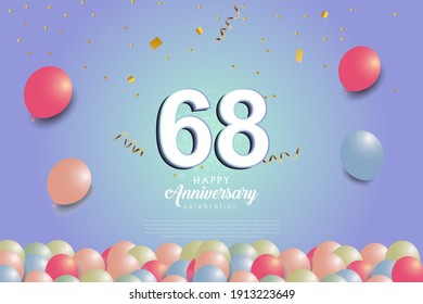 68th anniversary background with 3D number and balloons illustration