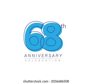 68th anniversary blue colored vector design for birthday celebration, isolated on white background