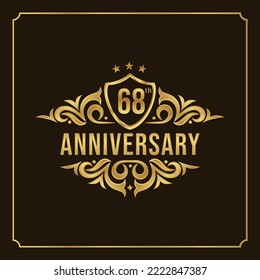 68th anniversary card. Beautiful greeting banner poster and golden logo with gold text word and gold number.