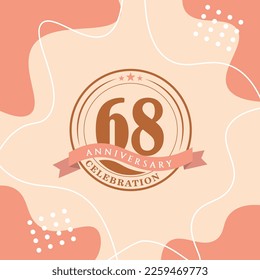68th anniversary celebration logo vector design with brown color background and  brown color later abstract design 