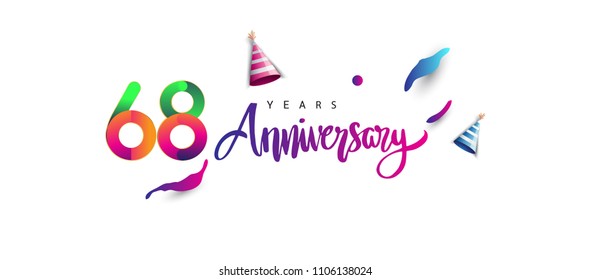 68th anniversary celebration logotype and anniversary calligraphy text colorful design, celebration birthday design on white background.