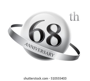 68th anniversary celebration with silver ring on white isolated background