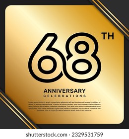 68. Jubiläumsfeier Template Design mit einfachem und luxuriösem Stil in goldener Farbe, Vektorvorlage