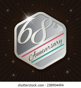68th Anniversary - Classy and Modern silver emblem / Seal / Badge - vector illustration on  rays and stars background