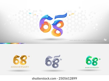 68th Anniversary design logo. Modern colorful style. cheerful number celebration with color variation