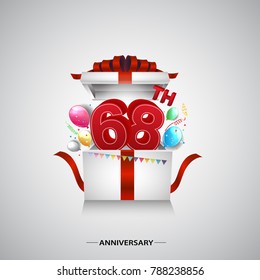 68th anniversary design with red number inside gift box isolated on white background for celebration event