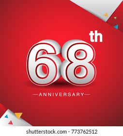 68th anniversary design with white number  on red background and confetti for celebration