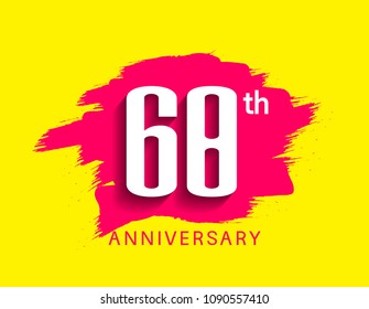 68th anniversary flat design pink brush on yellow background for celebration event 