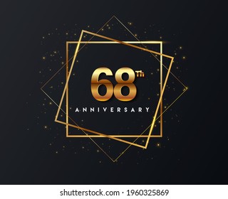 68th anniversary logo with confetti and golden frame isolated on black background, vector design for greeting card and invitation card.
