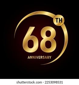 68th anniversary. Anniversary logo design concept with golden ring for anniversary celebration event, invitation card, greeting card, banner, poster, flyer, book cover. Logo Vector Template