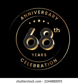 68th Anniversary. Anniversary logo design with gold color ring and text for anniversary celebration events. Logo Vector Template