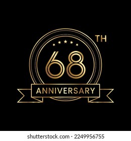 68th Anniversary logo design with gold color for celebration event, invitation, banner, poster, flyer, greeting card. Line Art Design, Logo Vector Illustration