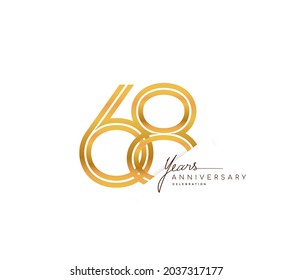 68th anniversary logo golden colored with linked number isolated on white background, vector design for greeting card and invitation card.