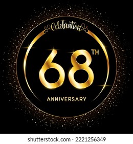 68th Anniversary Logo, Perfect logo design for anniversary celebration events with gold color ring isolated on black background, Vector illustration