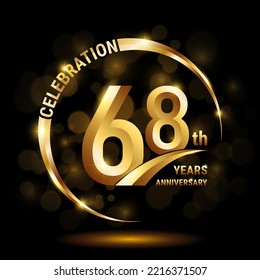 Logo del 68º Aniversario, Diseño de plantilla para la celebración del aniversario con anillo dorado y texto, ilustración vectorial