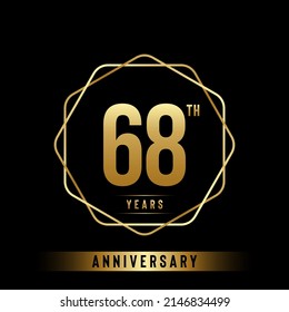 68th anniversary logotype. Anniversary celebration template design with golden ring for booklet, leaflet, magazine, brochure poster, banner, web, invitation or greeting card. Vector illustrations.