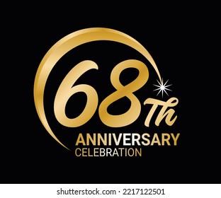 68th Anniversary ordinal number Counting vector art illustration in stunning font on gold color on black background